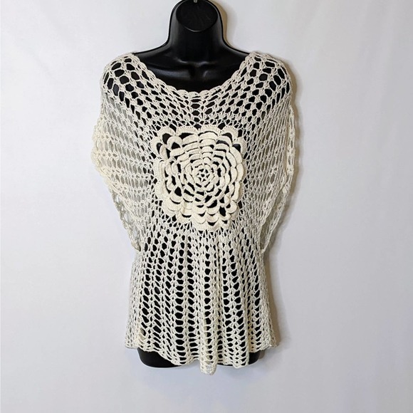 Unbranded Cream Hippie Crocheted Retro Medallion Slipover Vest Size L - Picture 1 of 5